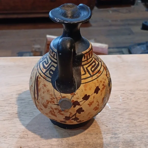 Handcrafted Decorative Ceramic Vase with Black and Brown Greek Inspired Design - Picture 2 of 3